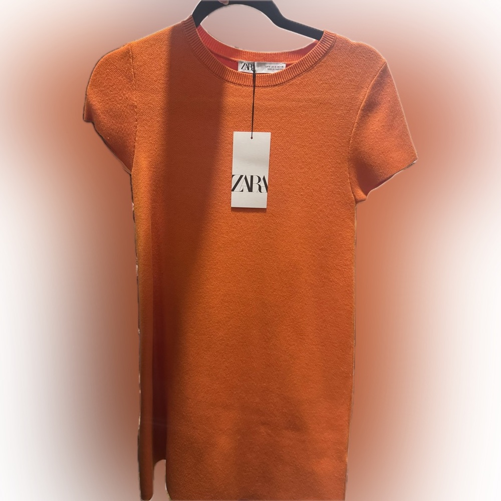 Zara Bright Orange Short-Sleeve Mini Shift Dress